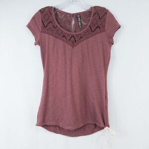 Kuhl Crochet‎ Lace Organic Cotton Short Sleeve Top Womens XS Mauve ALTERED READ